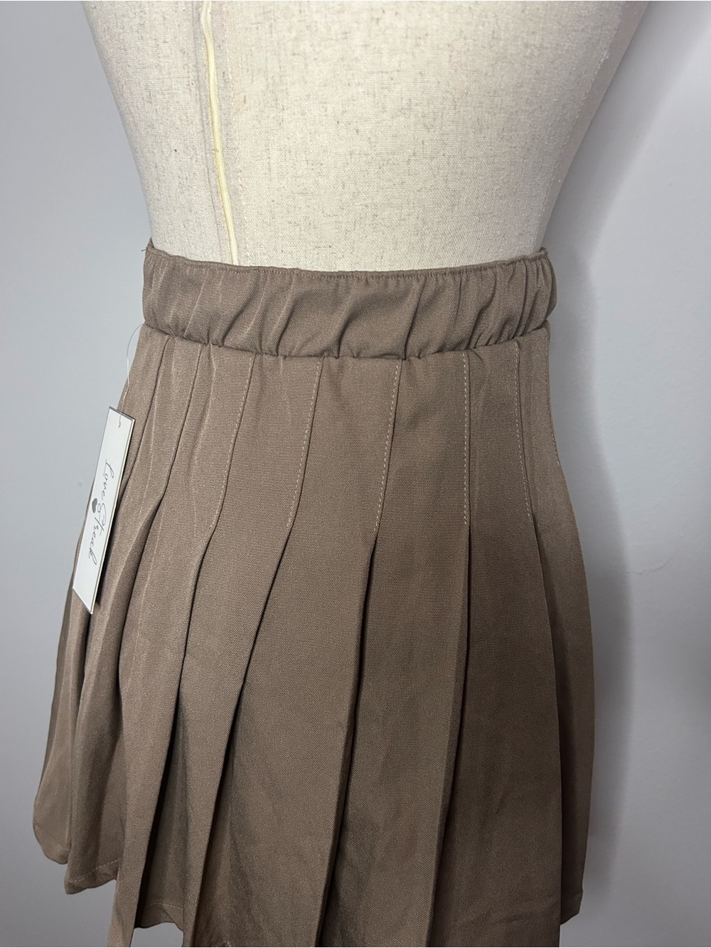 LOVE STREAK Women's Taupe Mini Wrap Skirt with Subtle Pleat in Back - Picture 5 of 6